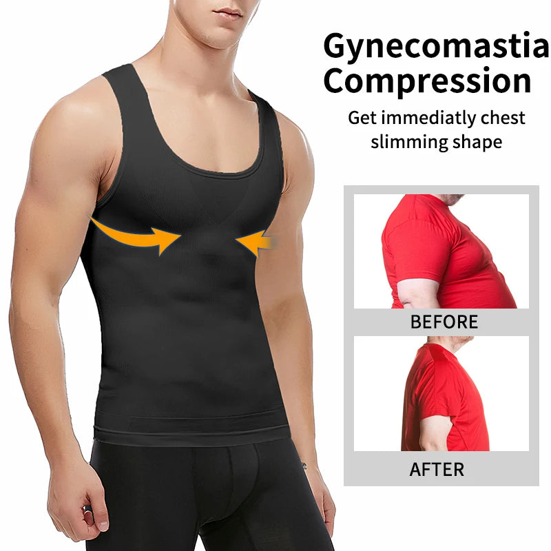 Débardeur compressant homme — Cache poitrine gynécomastie & ventre