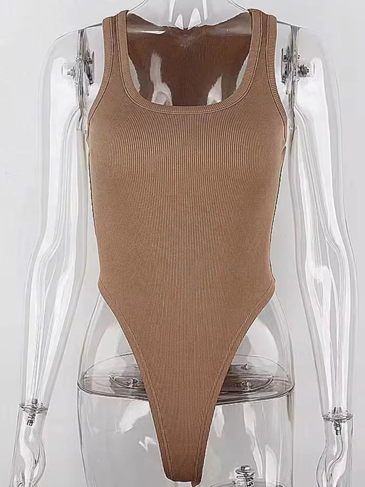 Body sans manches moulant — Top halter épaules dénudées côtelé