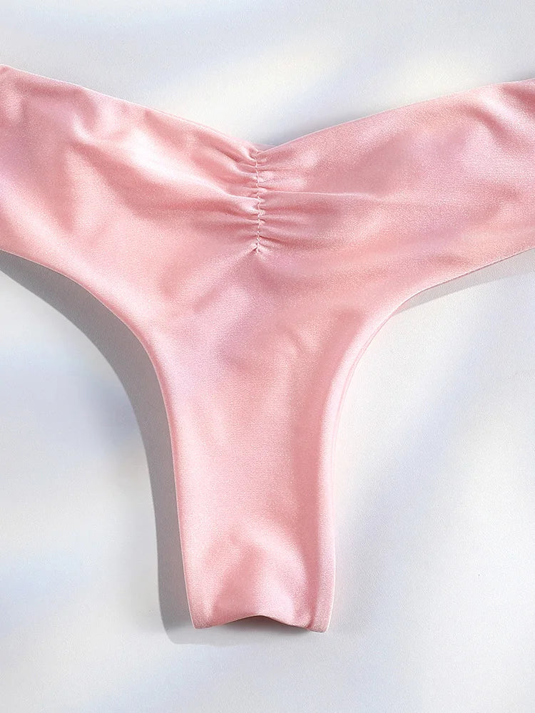 Bikini uni froncé micro triangle — Maillot de bain femme volants