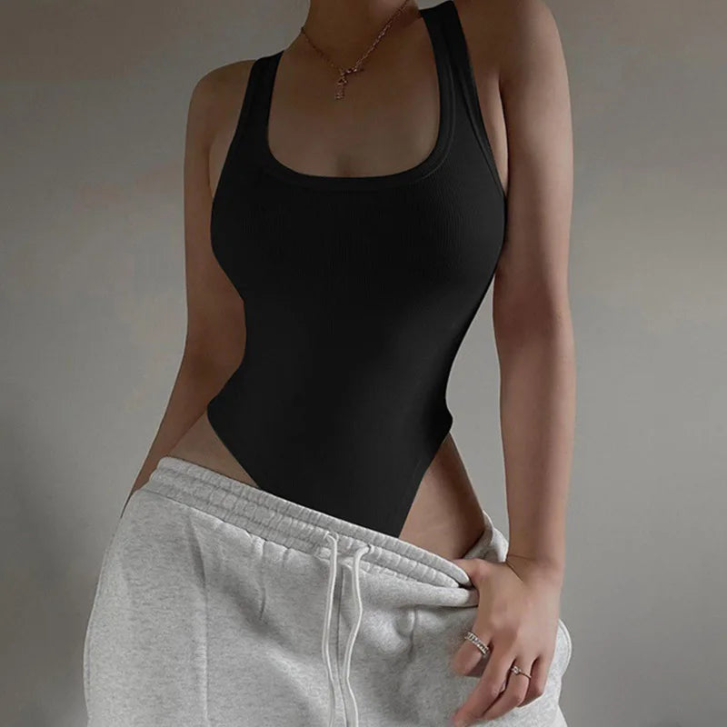 Body épaules dénudées moulant — Top halter côtelé sans manches femme