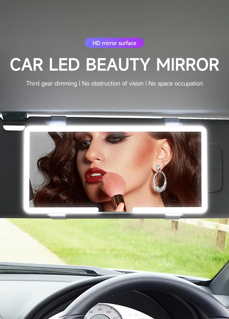 Miroir LED maquillage voiture — Éclairage HD rechargeable, se fixe partout