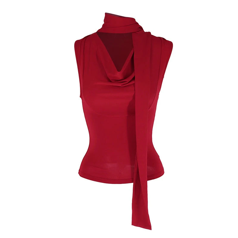 Débardeur côtelé slim sans manches — Top bandage col V femme streetwear