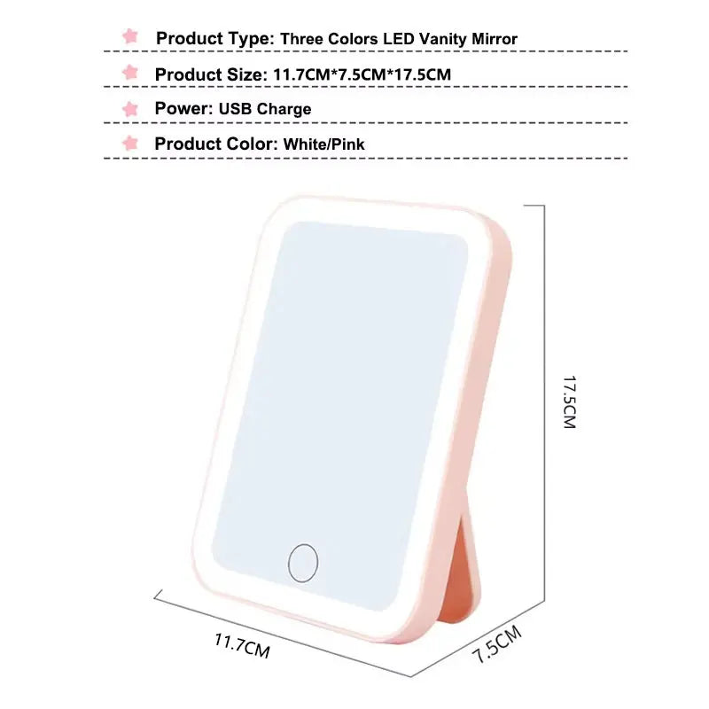 Miroir maquillage LED 3 couleurs — Rechargeable USB tactile portable