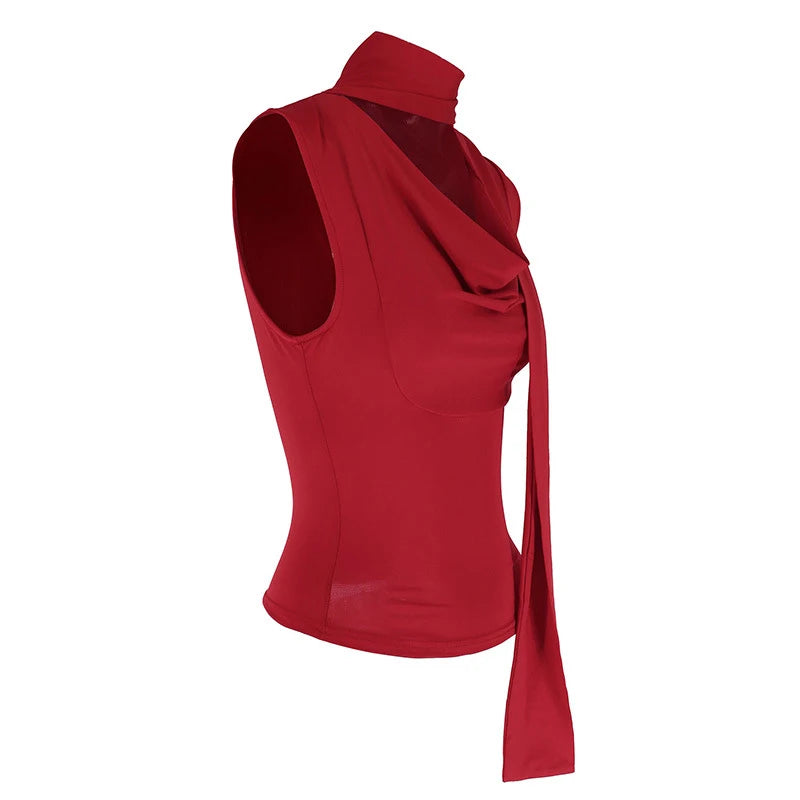 Débardeur côtelé slim sans manches — Top bandage col V femme streetwear