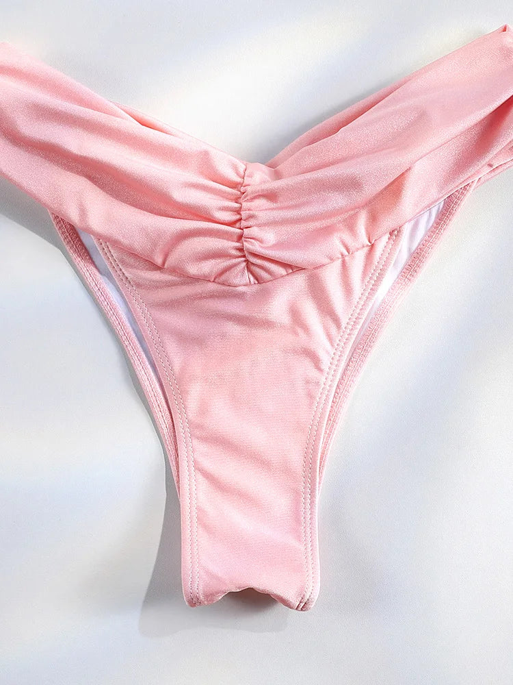 Bikini uni froncé micro triangle — Maillot de bain femme volants