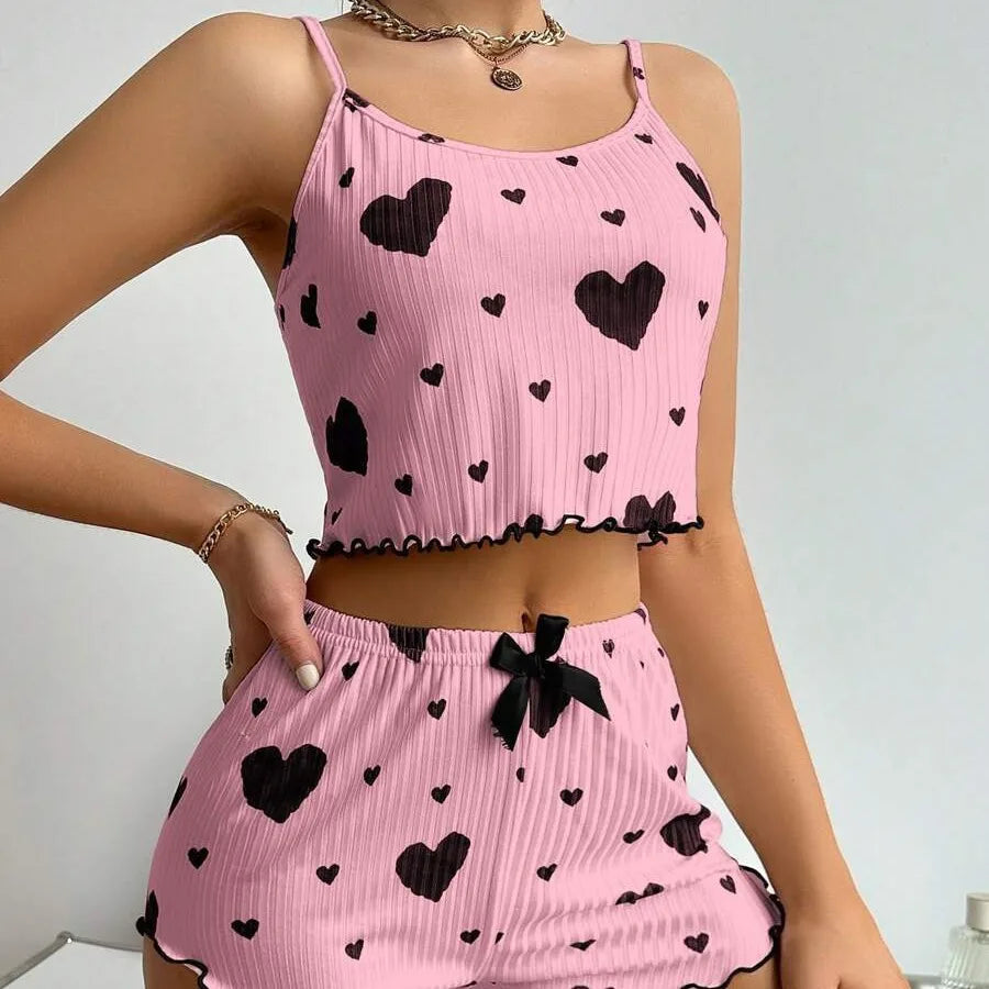 Ensemble pyjama 2 pièces — Haut + short lingerie nuit femme