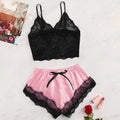 Ensemble pyjama satin 2 pièces — Top dentelle + short femme