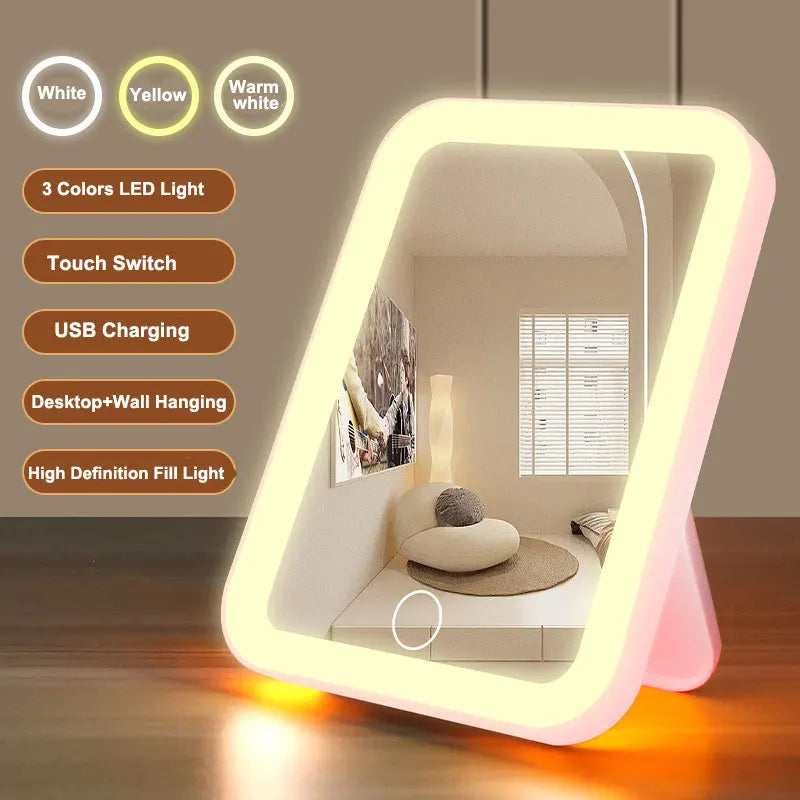 Miroir maquillage LED 3 couleurs — Rechargeable USB tactile portable