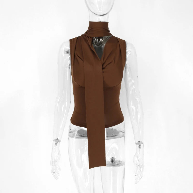 Débardeur côtelé slim sans manches — Top bandage col V femme streetwear