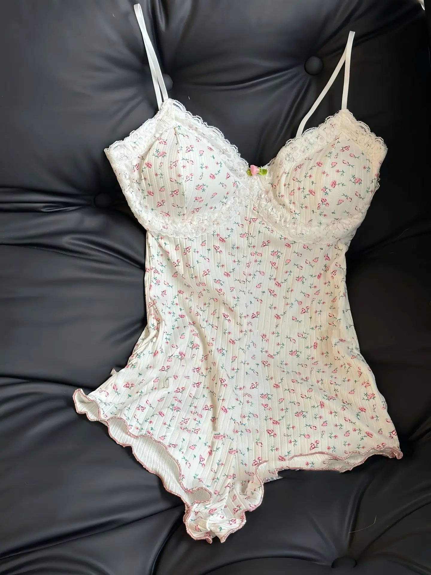 Body imprimé floral avec dentelle — Justaucorps slim sans manches