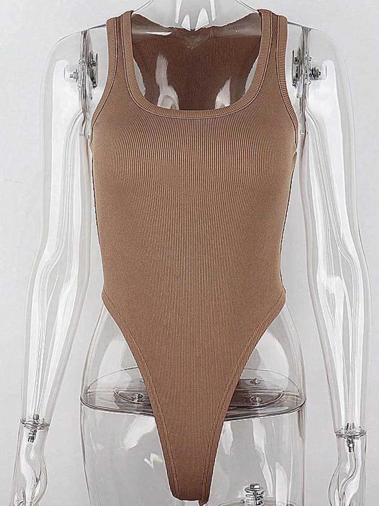 Body épaules dénudées moulant — Top halter côtelé sans manches femme