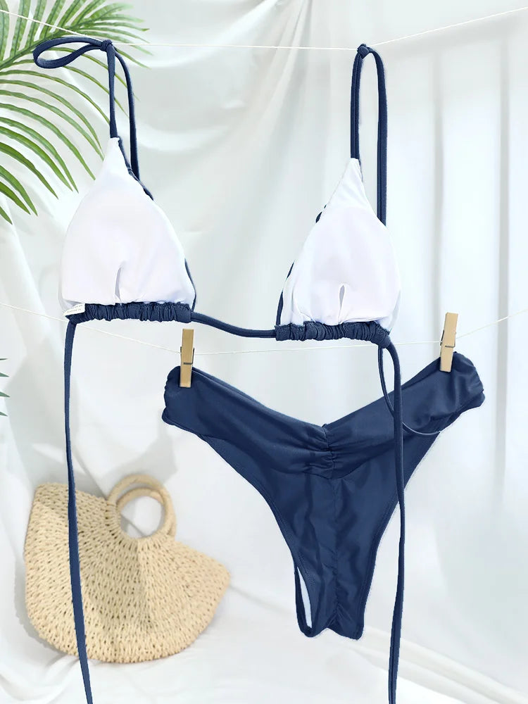 Bikini uni froncé micro triangle — Maillot de bain femme volants