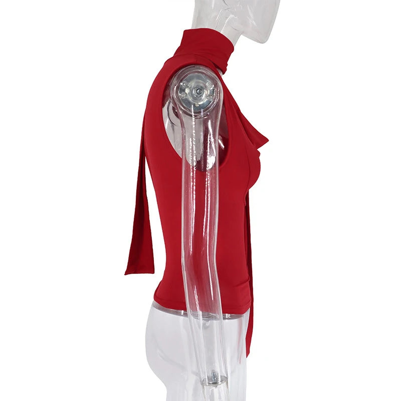 Débardeur côtelé slim sans manches — Top bandage col V femme streetwear
