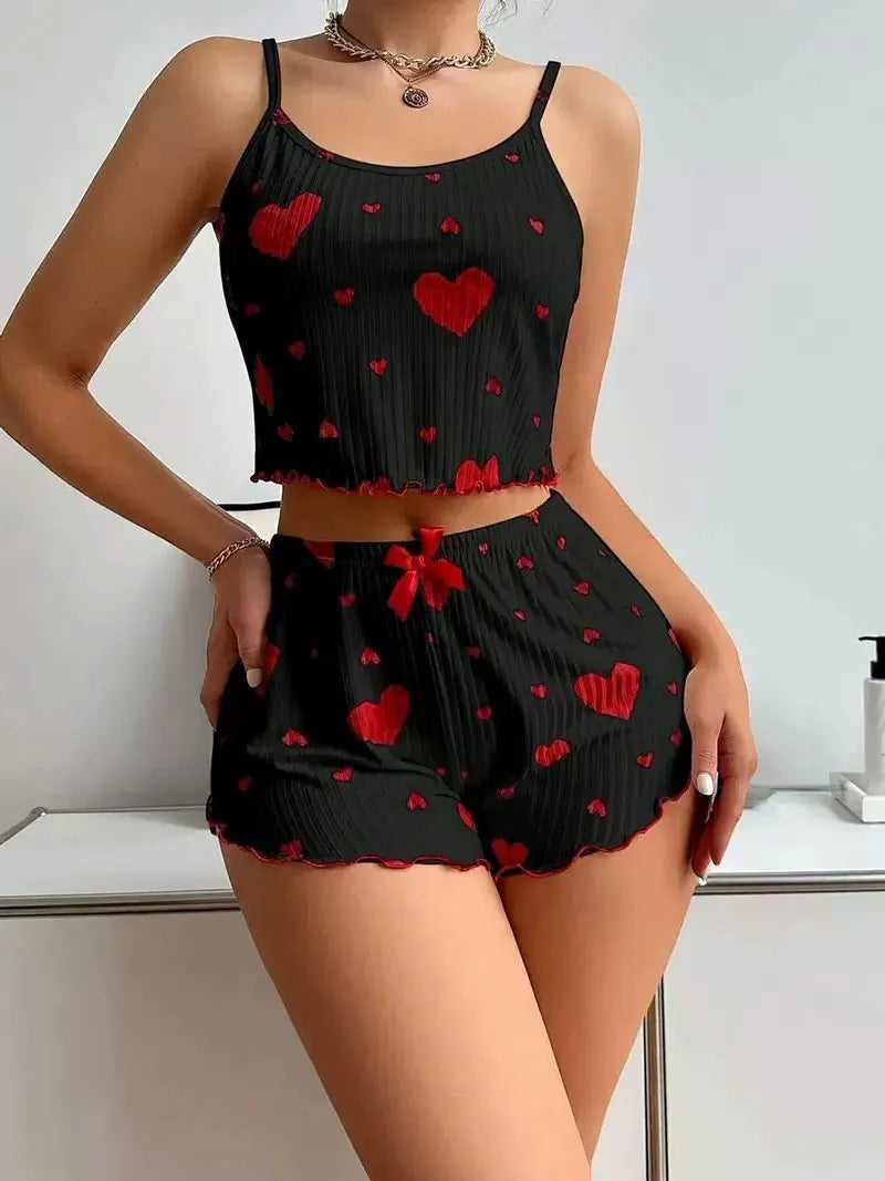 Ensemble pyjama 2 pièces — Haut + short lingerie nuit femme