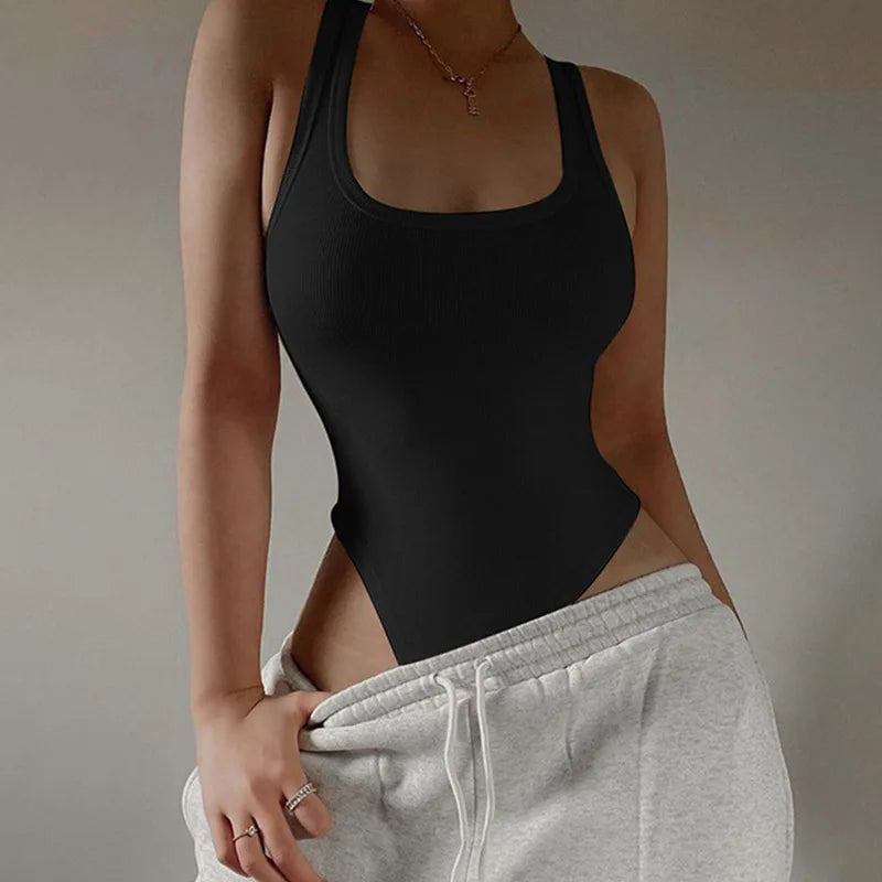 Body épaules dénudées moulant — Top halter côtelé sans manches femme