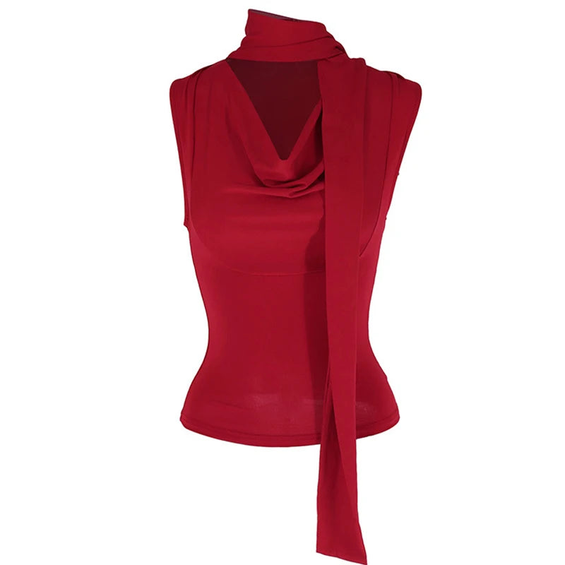 Débardeur côtelé slim sans manches — Top bandage col V femme streetwear