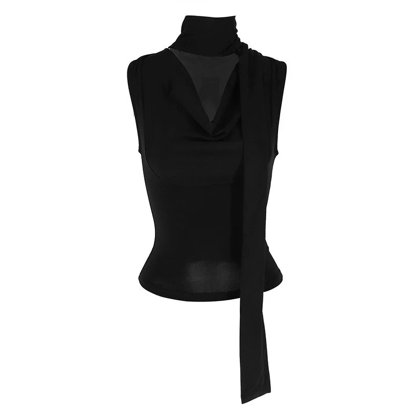 Débardeur côtelé slim sans manches — Top bandage col V femme streetwear