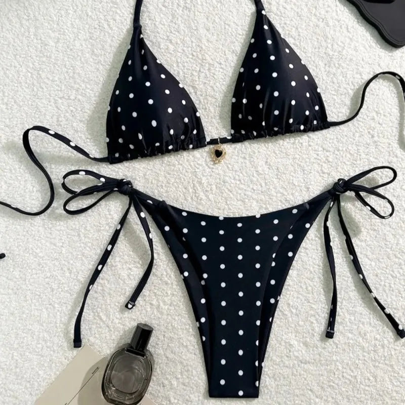 Bikini 2 pièces à pois — Maillot style américain noir & blanc