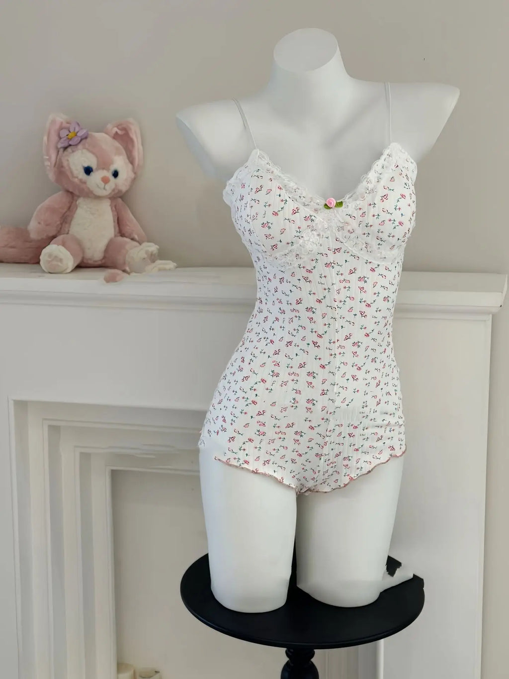Body imprimé floral avec dentelle — Justaucorps slim sans manches