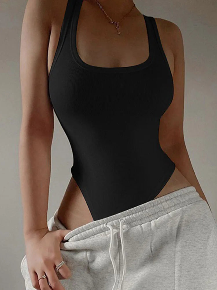 Body épaules dénudées moulant — Top halter côtelé sans manches femme