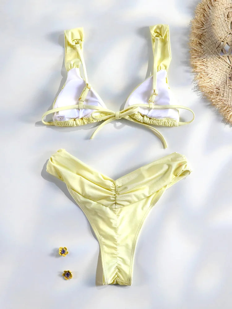 Bikini uni froncé micro triangle — Maillot de bain femme volants