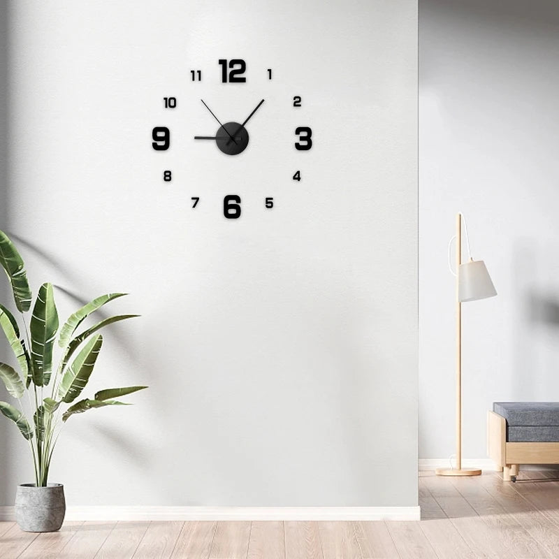 Horloge murale sans cadre DIY — Sticker chiffres accrylique silencieux