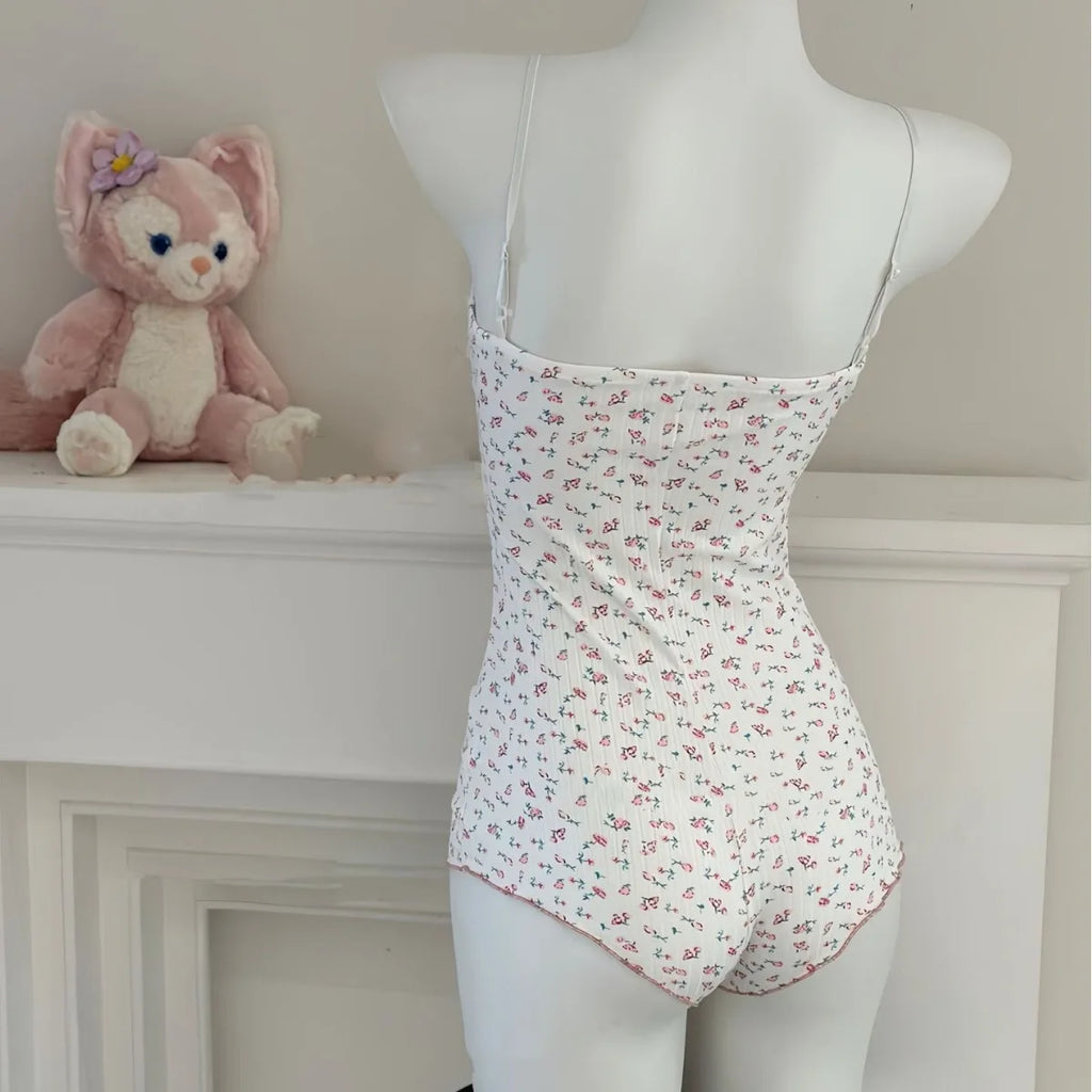 Body imprimé floral avec dentelle — Justaucorps slim sans manches