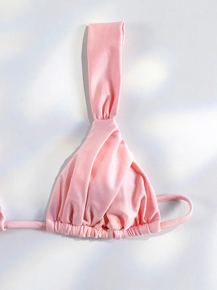 Bikini uni froncé micro triangle — Maillot de bain femme volants