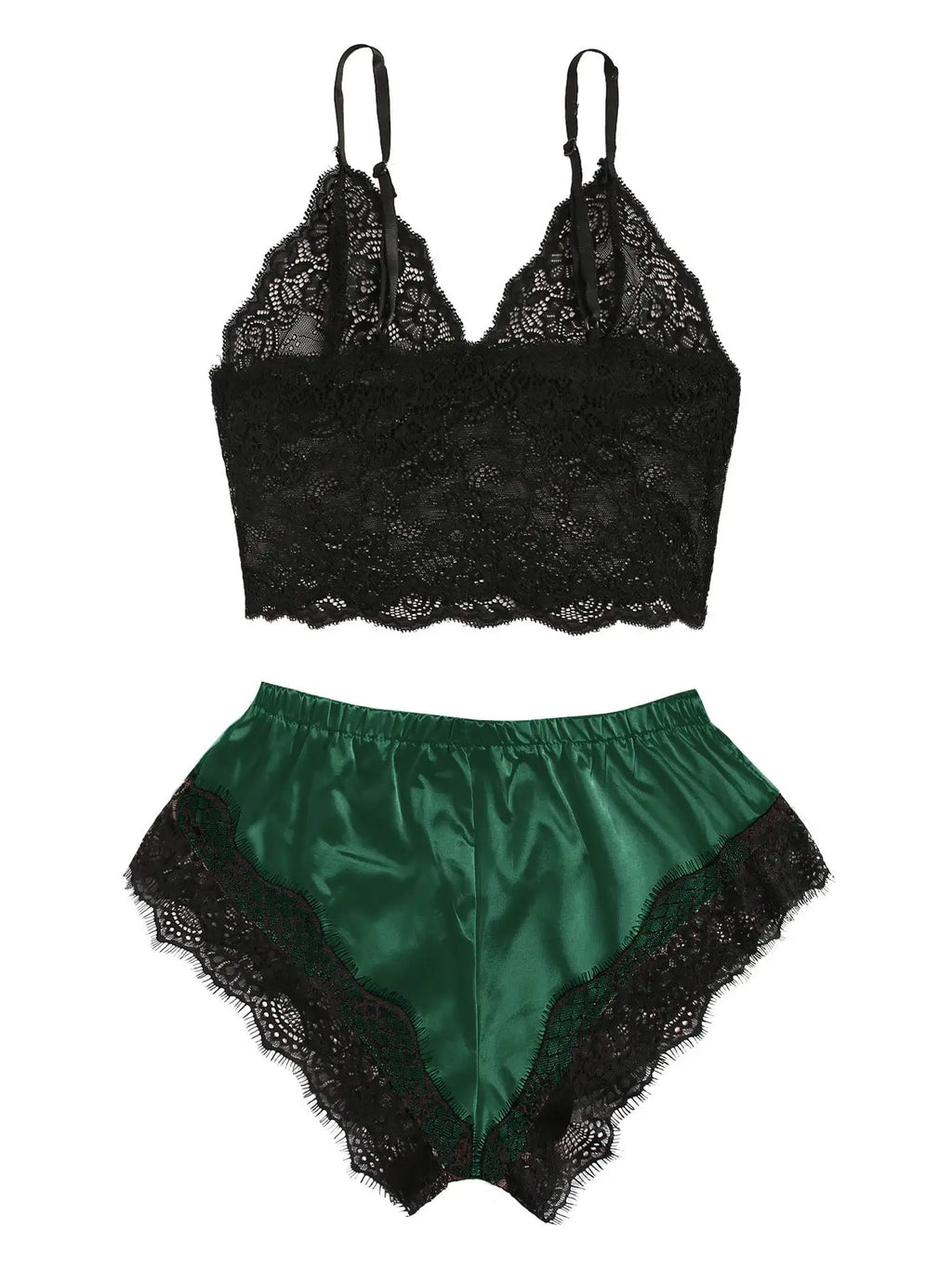 Ensemble pyjama satin 2 pièces — Top dentelle + short femme
