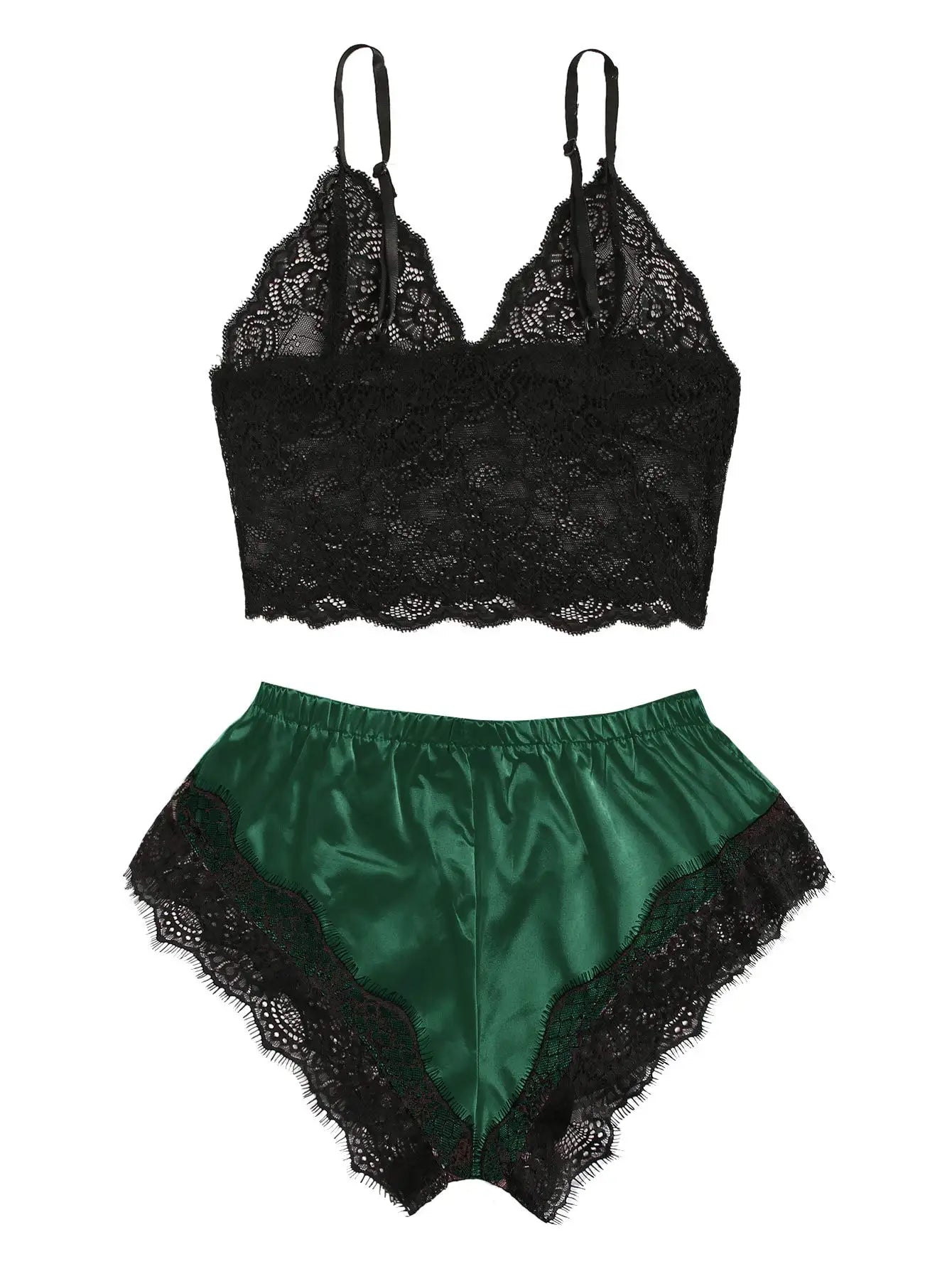 Ensemble pyjama satin 2 pièces — Top dentelle + short femme
