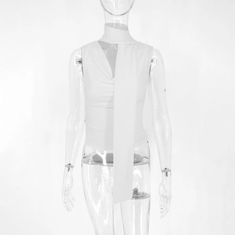 Débardeur côtelé slim sans manches — Top bandage col V femme streetwear