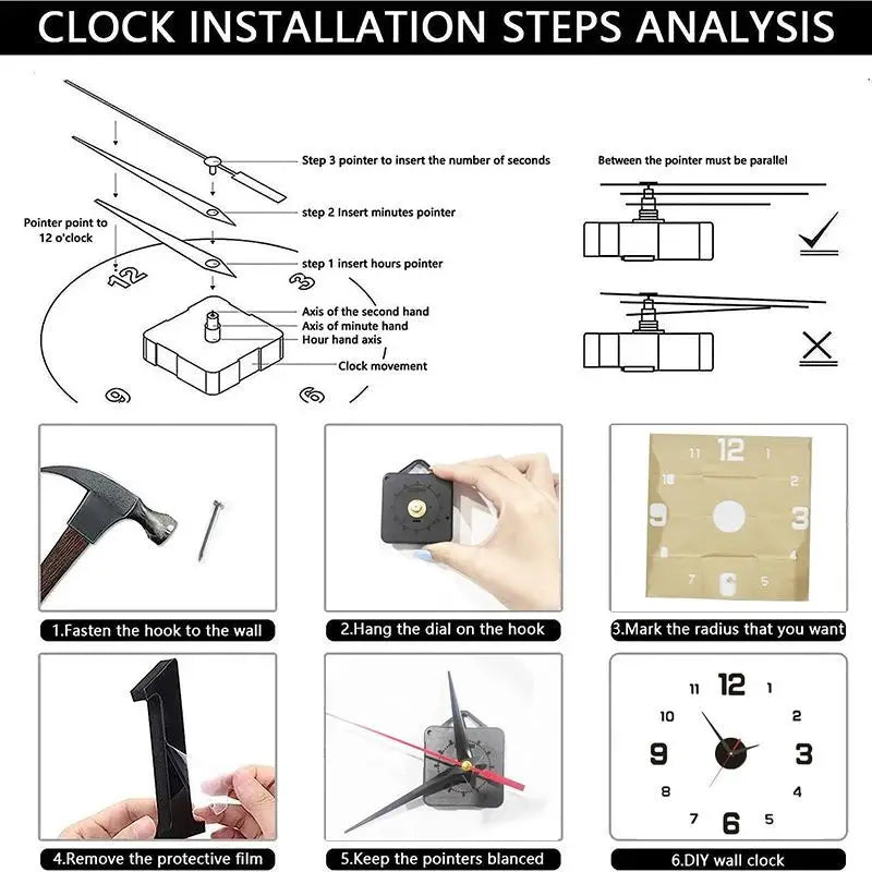 Horloge murale sans cadre DIY — Sticker chiffres accrylique silencieux
