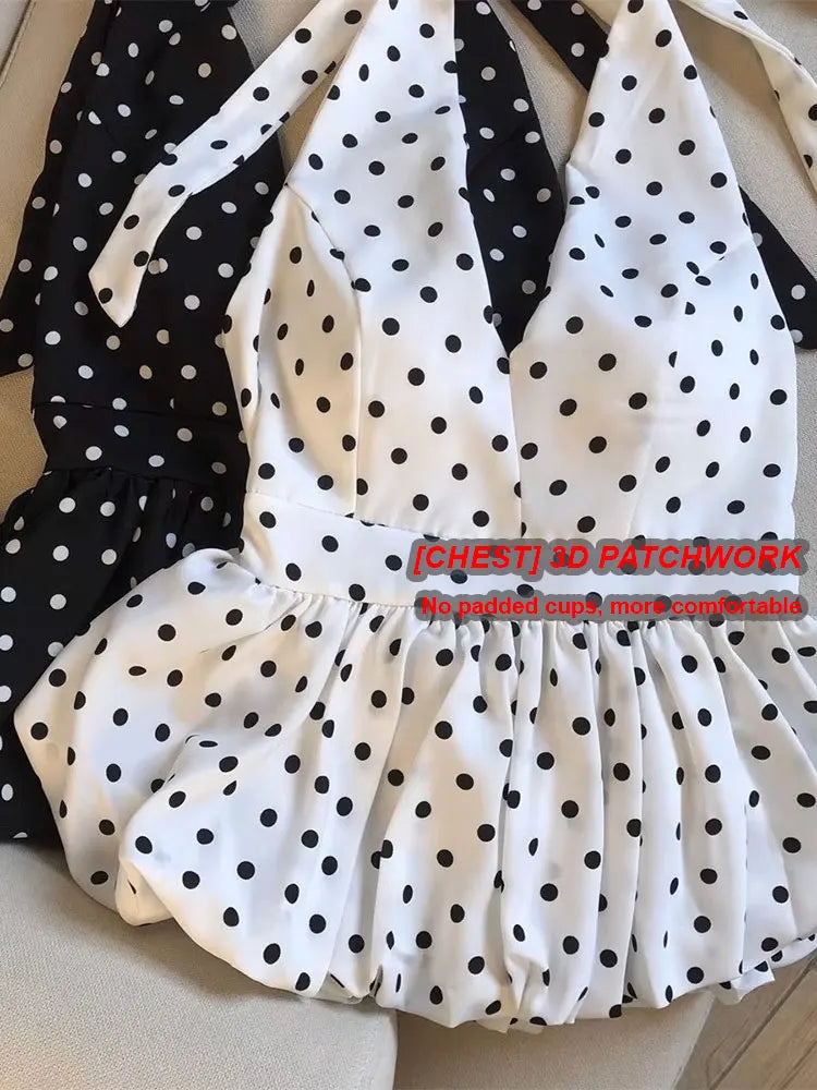 Crop top dos nu à pois — Haut halter volants plage femme