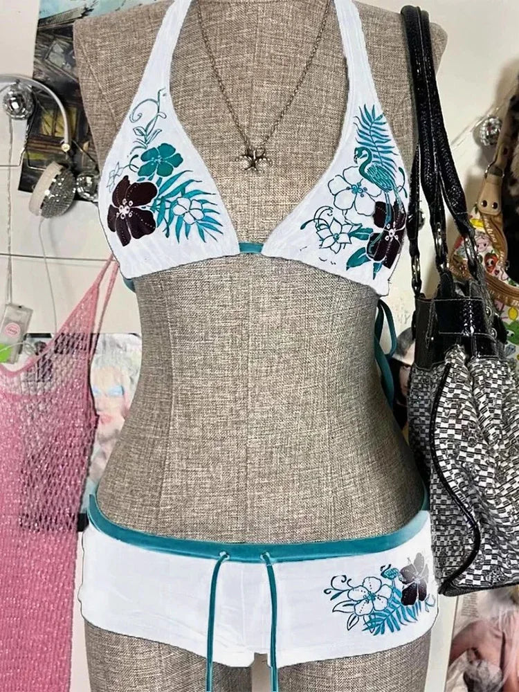 Bikini imprimé floral 2 pièces — Maillot de bain halter style vintage