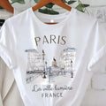 T-shirt femme imprimé Paris — Haut col rond manches courtes style 90s