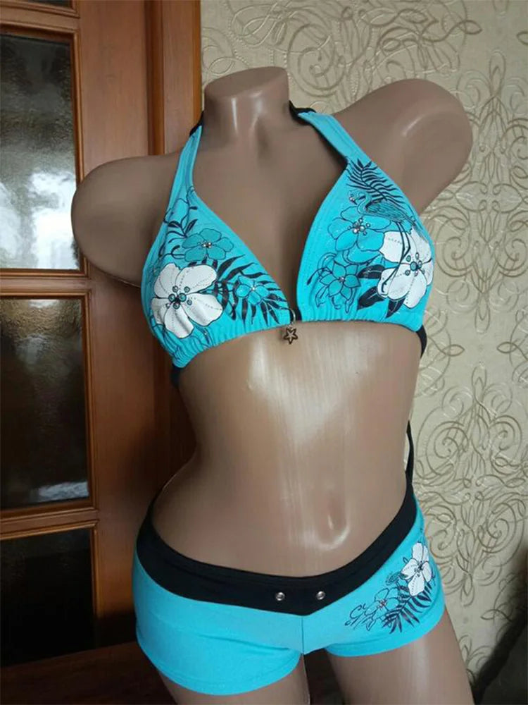 Bikini imprimé floral 2 pièces — Maillot de bain halter style vintage