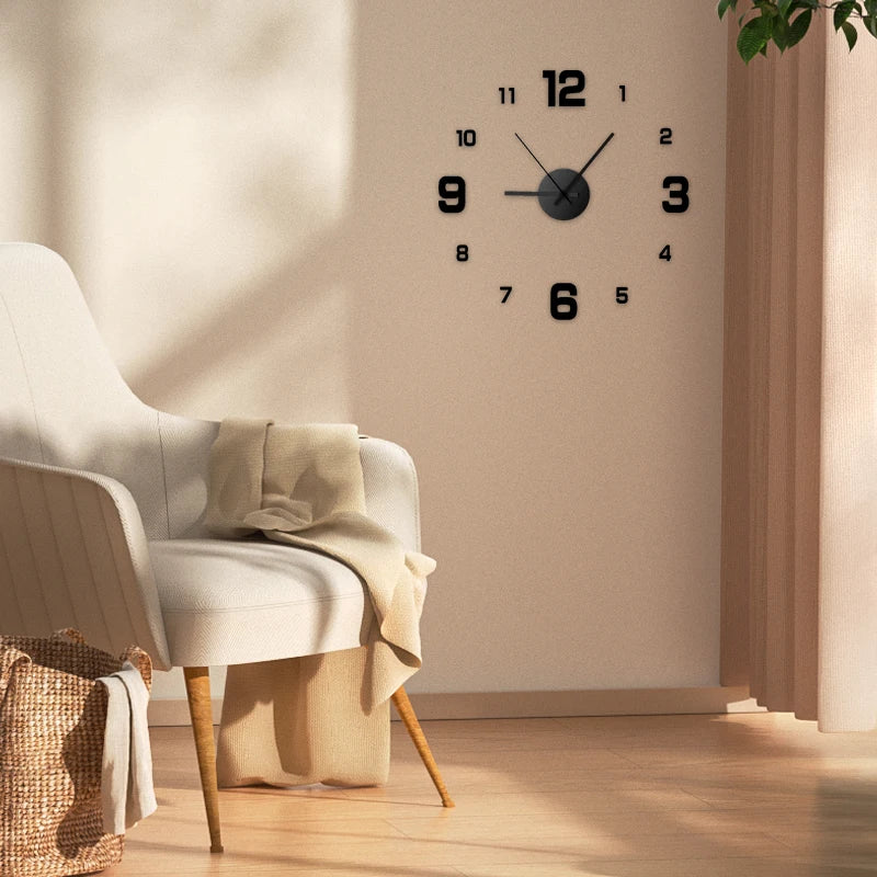Horloge murale sans cadre DIY — Sticker chiffres accrylique silencieux