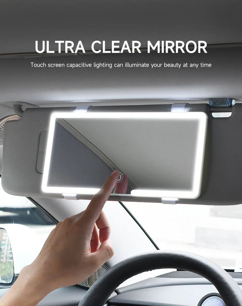 Miroir LED maquillage voiture — Éclairage HD rechargeable, se fixe partout