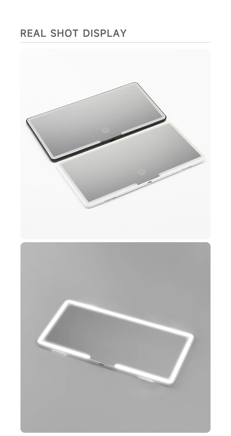Miroir LED maquillage voiture — Éclairage HD rechargeable, se fixe partout