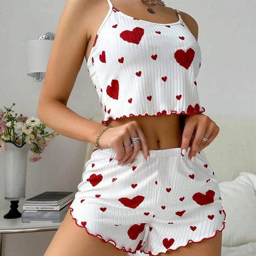 Ensemble pyjama 2 pièces — Haut + short lingerie nuit femme
