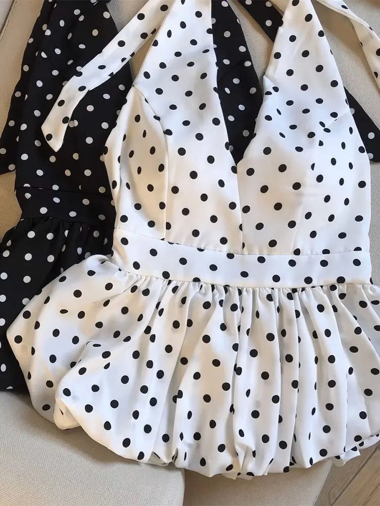 Crop top dos nu à pois — Haut halter volants plage femme