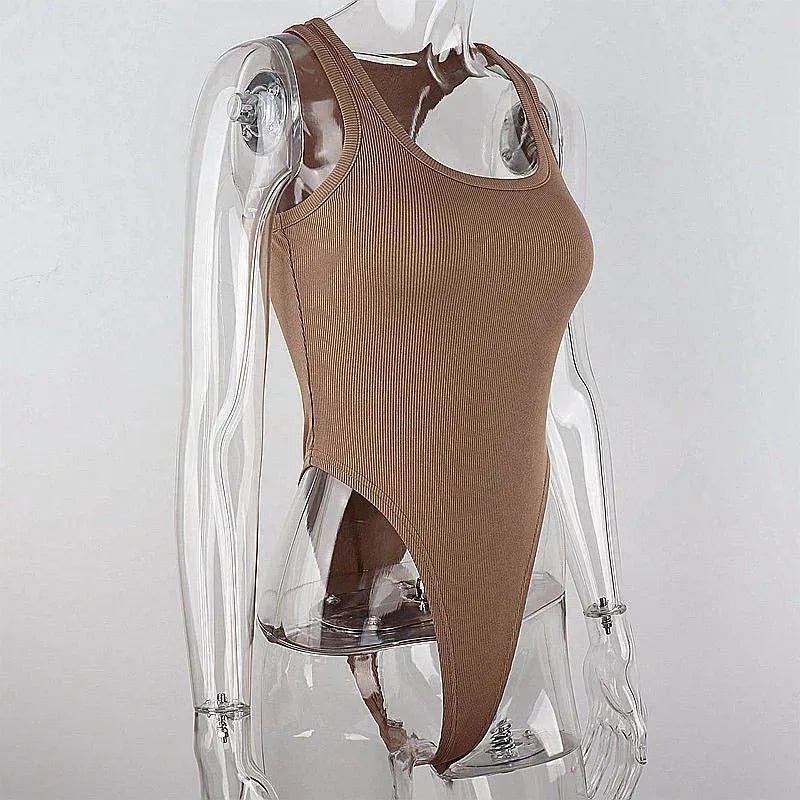 Body sans manches moulant — Top halter épaules dénudées côtelé
