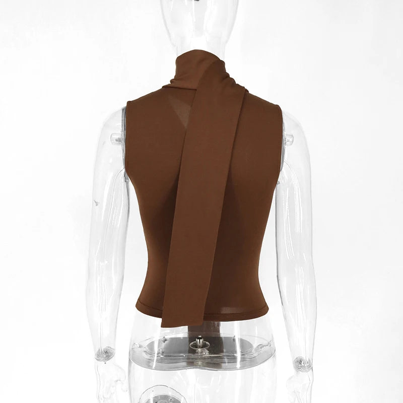 Débardeur côtelé slim sans manches — Top bandage col V femme streetwear