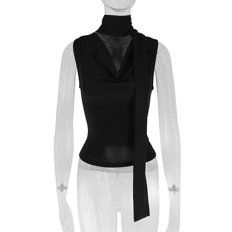 Débardeur côtelé slim sans manches — Top bandage col V femme streetwear