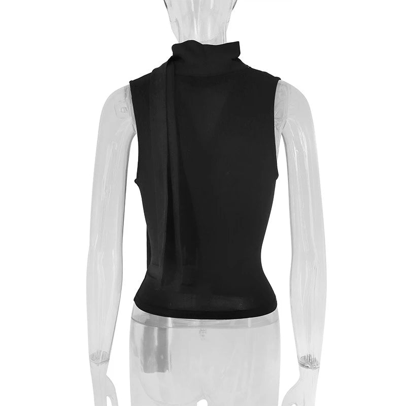Débardeur côtelé slim sans manches — Top bandage col V femme streetwear