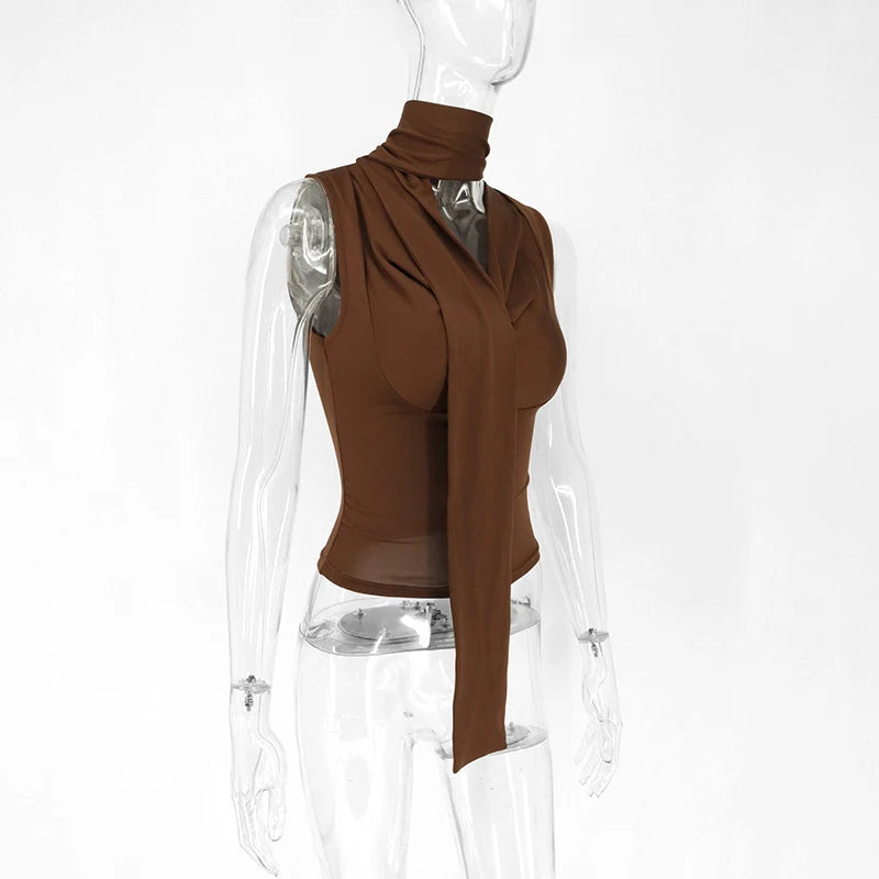 Débardeur côtelé slim sans manches — Top bandage col V femme streetwear