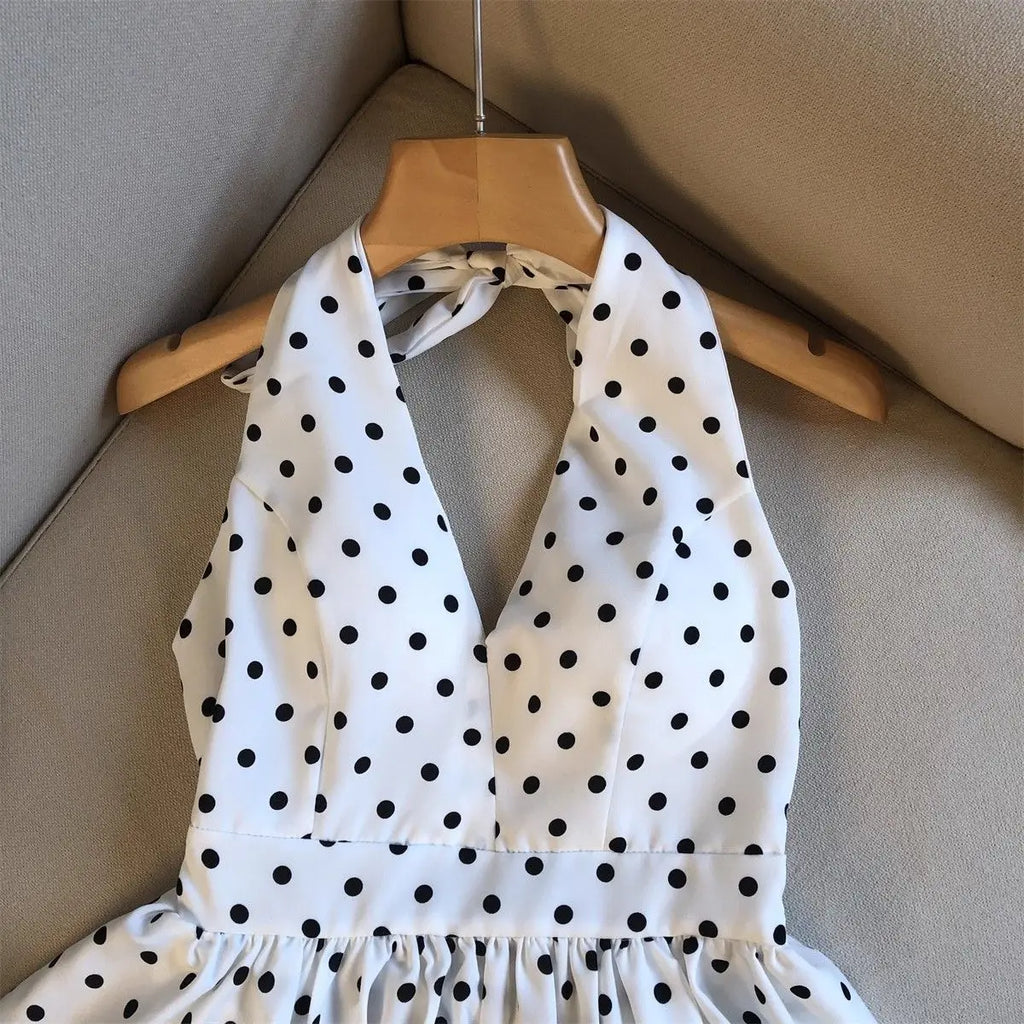 Crop top dos nu à pois — Haut halter volants plage femme
