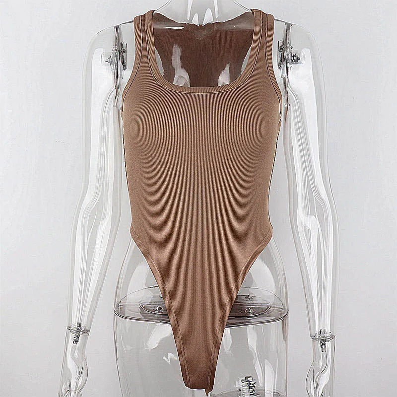 Body épaules dénudées moulant — Top halter côtelé sans manches femme