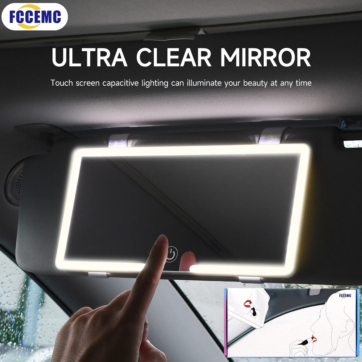 Miroir LED maquillage voiture — Éclairage HD rechargeable, se fixe partout