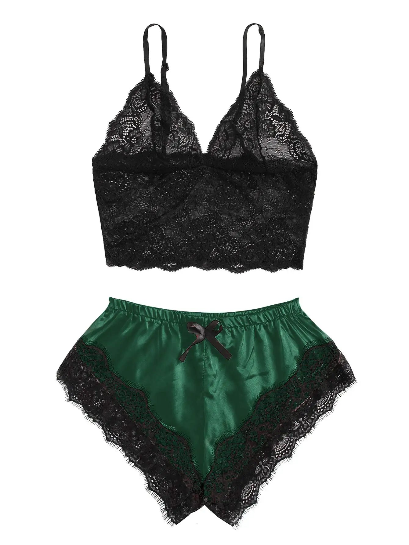 Ensemble pyjama satin 2 pièces — Top dentelle + short femme